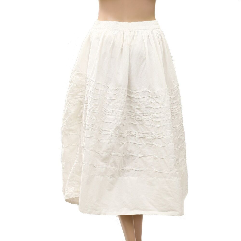 Anthropologie Maeve Cotton Pintuck Women's Midi Skirt Pull-On Solid M 291683 - Picture 5 of 8